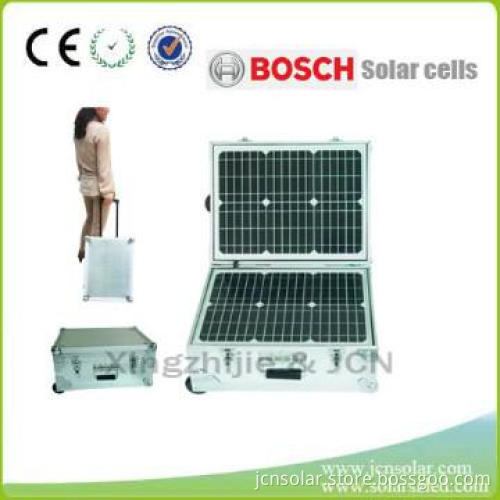 green portable solar system with suitcase
